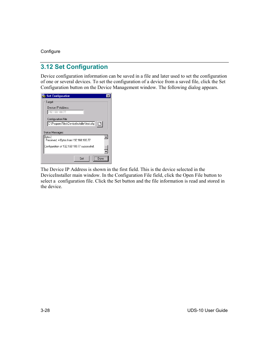 Set configuration, 12 set configuration -28, 12 set configuration | Lantronix Device Server UDS 10 User Manual | Page 68 / 139