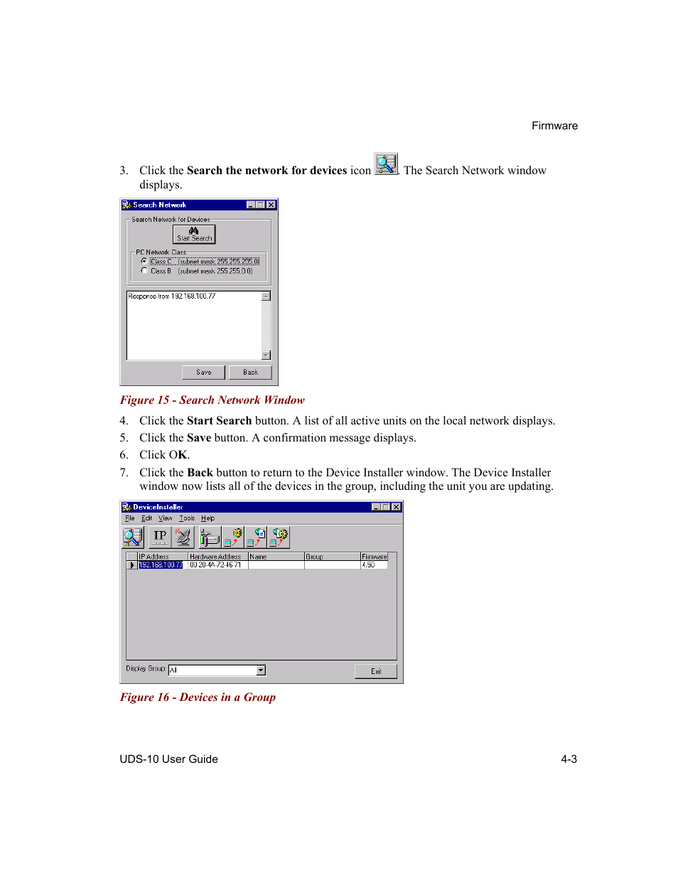 Figure 15 - search network window -3, Figure 16 - devices in a group -3 | Lantronix Device Server UDS 10 User Manual | Page 71 / 139