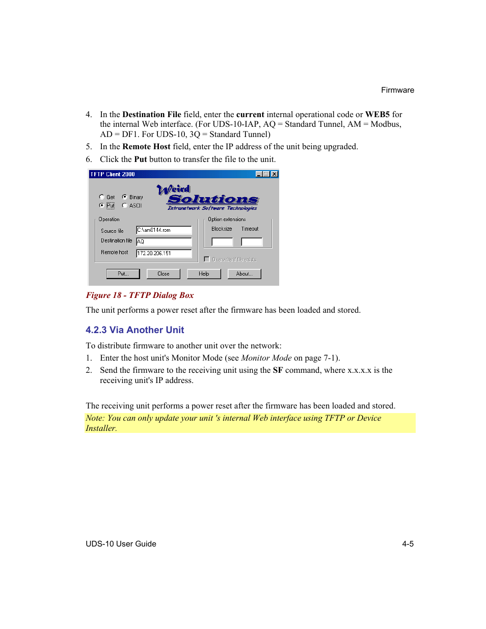 Via another unit, 3 via another unit -5, Figure 18 - tftp dialog box -4 | Lantronix Device Server UDS 10 User Manual | Page 73 / 139
