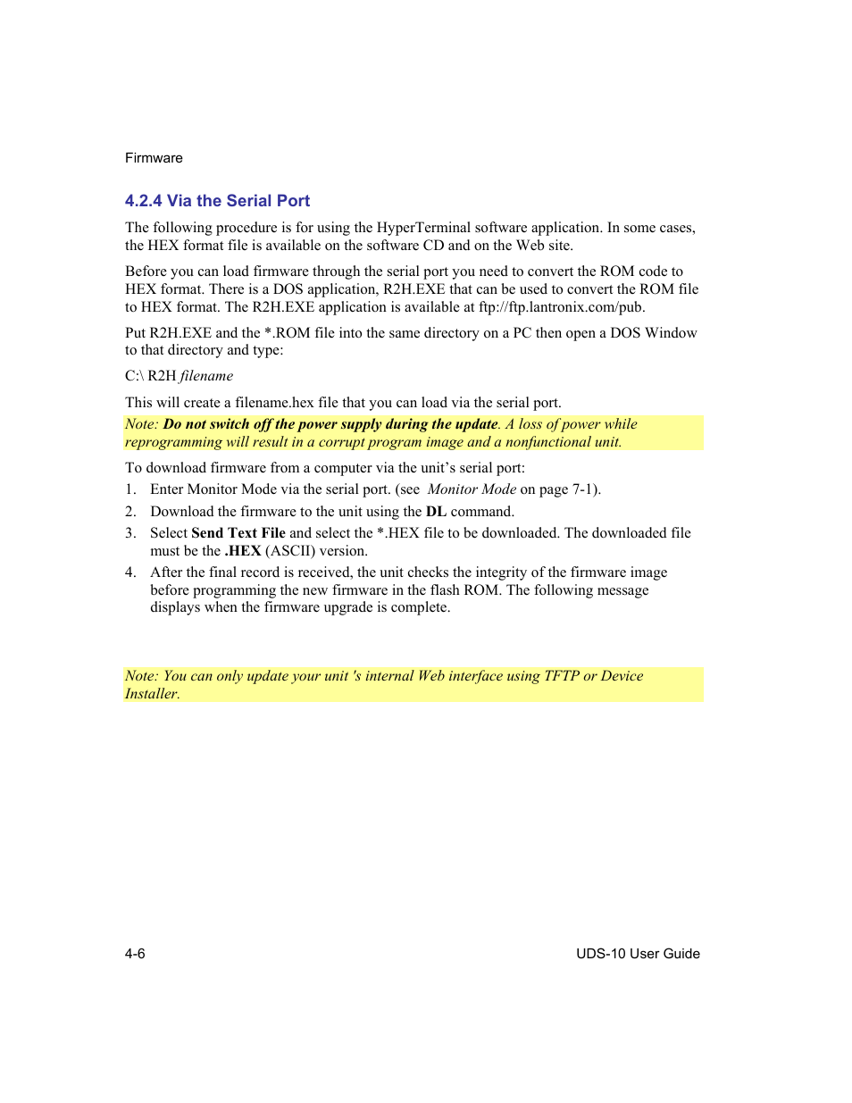Via the serial port, 4 via the serial port -6 | Lantronix Device Server UDS 10 User Manual | Page 74 / 139