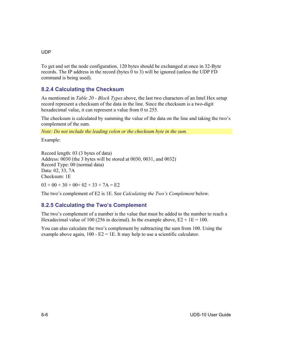 Calculating the checksum, Calculating the two’s complement, 4 calculating the checksum -6 | 5 calculating the two’s complement -6 | Lantronix Device Server UDS 10 User Manual | Page 92 / 139
