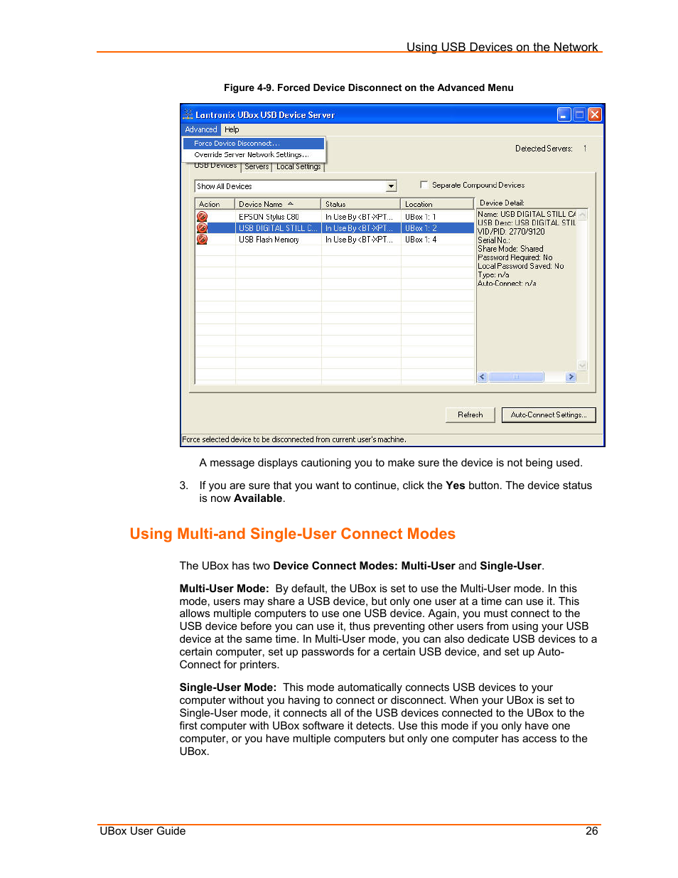 Using multi-and single-user connect modes | Lantronix UBox UBX4100 User Manual | Page 26 / 74