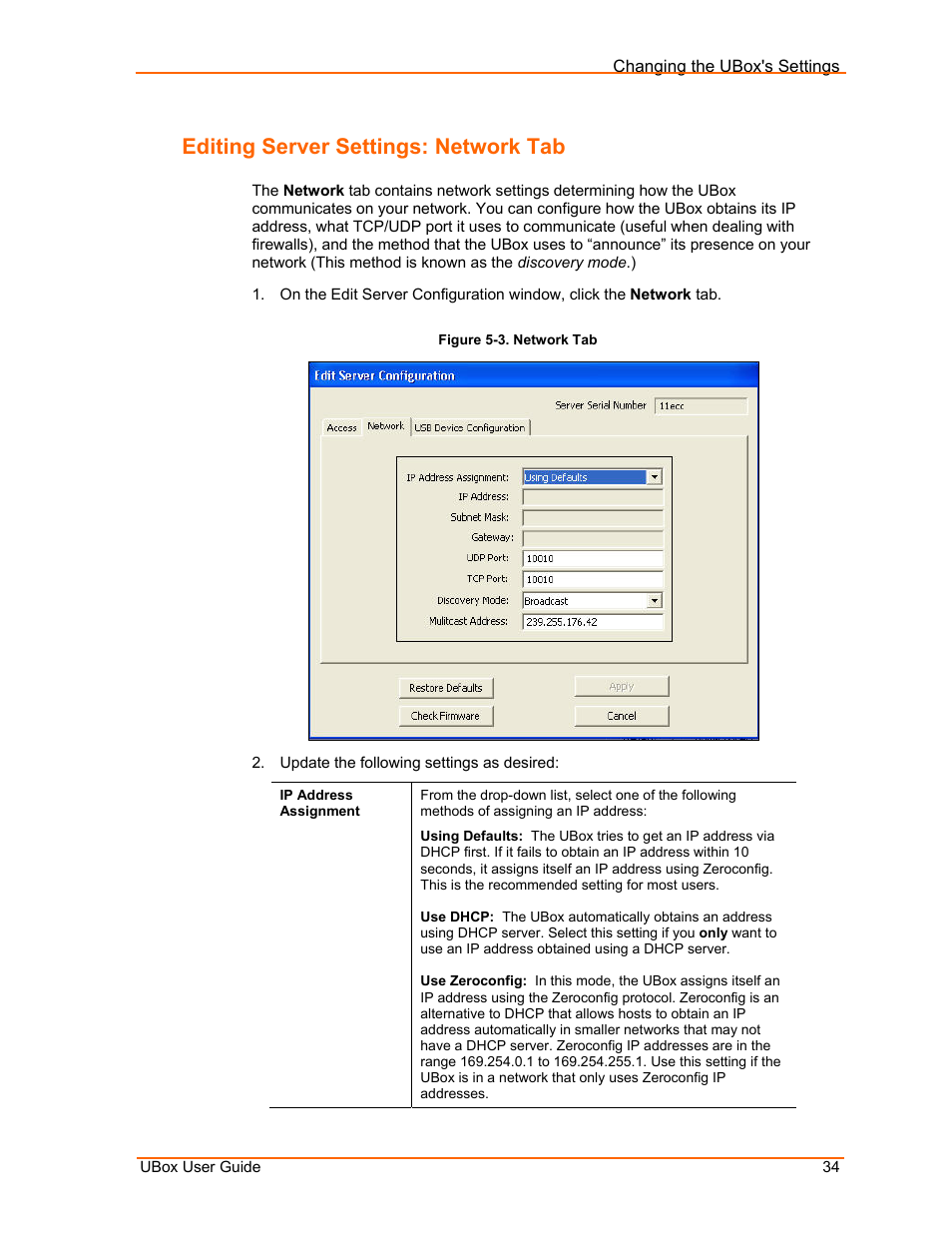 Editing server settings: network tab, Figure 5-3. network tab | Lantronix UBox UBX4100 User Manual | Page 34 / 74
