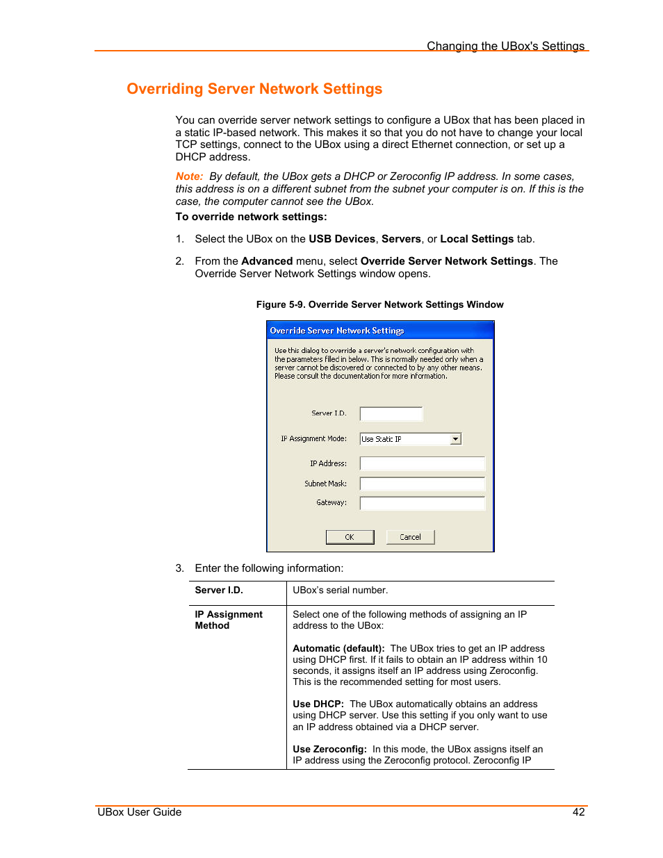 Overriding server network settings | Lantronix UBox UBX4100 User Manual | Page 42 / 74