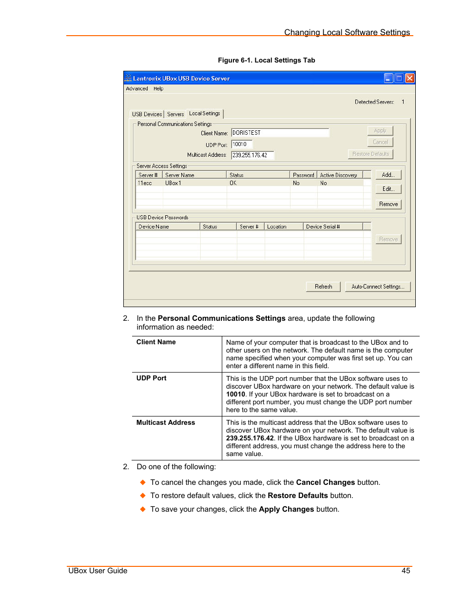 Figure 6-1. local settings tab | Lantronix UBox UBX4100 User Manual | Page 45 / 74