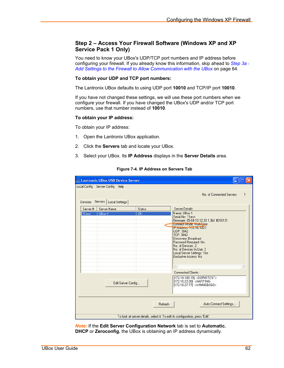 Figure 7-4. ip address on servers tab | Lantronix UBox UBX4100 User Manual | Page 62 / 74