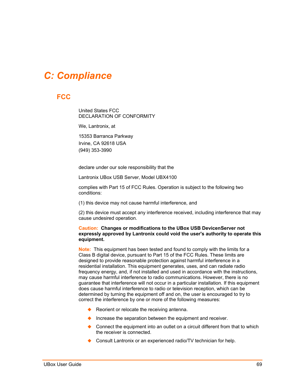 Compliance, C: compliance, C: compli | Lantronix UBox UBX4100 User Manual | Page 69 / 74