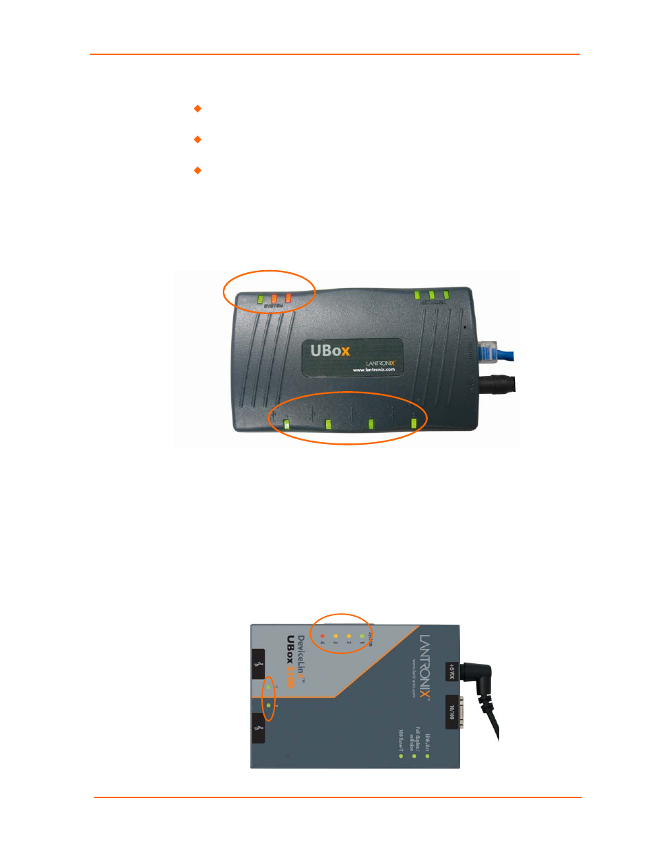 Figure 3-2. uds4100 system leds, Figure 3-3. uds2100 system leds | Lantronix UBOX 2100 User Manual | Page 12 / 79