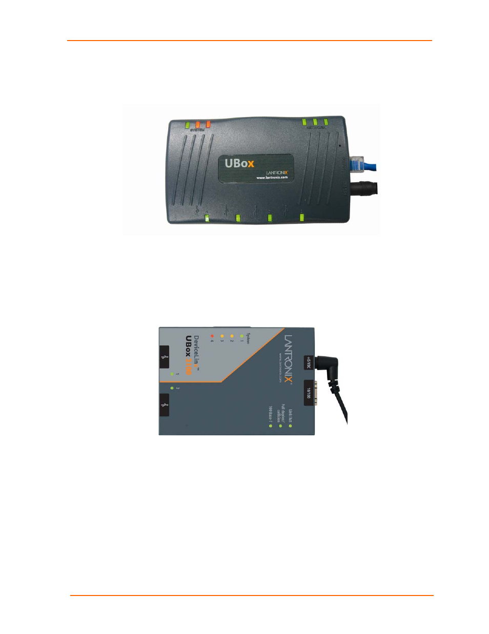 Figure 7-1. status lights on ubox 4100, Figure 7-2. status lights on ubox 2100 | Lantronix UBOX 2100 User Manual | Page 50 / 79