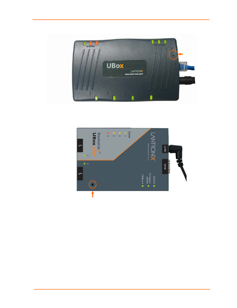 Figure 7-3. resetting the ubox 4100, Figure 7-4. resetting the ubox 2100 | Lantronix UBOX 2100 User Manual | Page 56 / 79