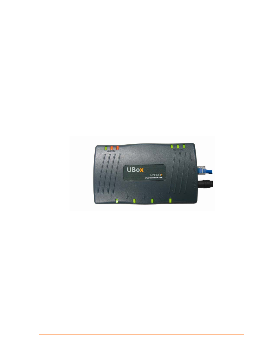 Status light behavior, Figure 8-1. position of status lights on the ubox | Lantronix UBOX 2100 User Manual | Page 59 / 79