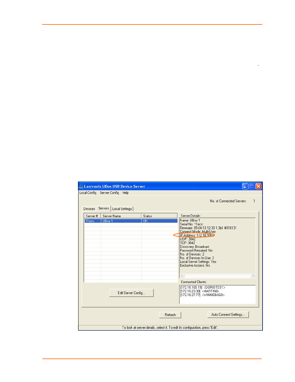 Figure 8-5. ip address on servers tab | Lantronix UBOX 2100 User Manual | Page 64 / 79