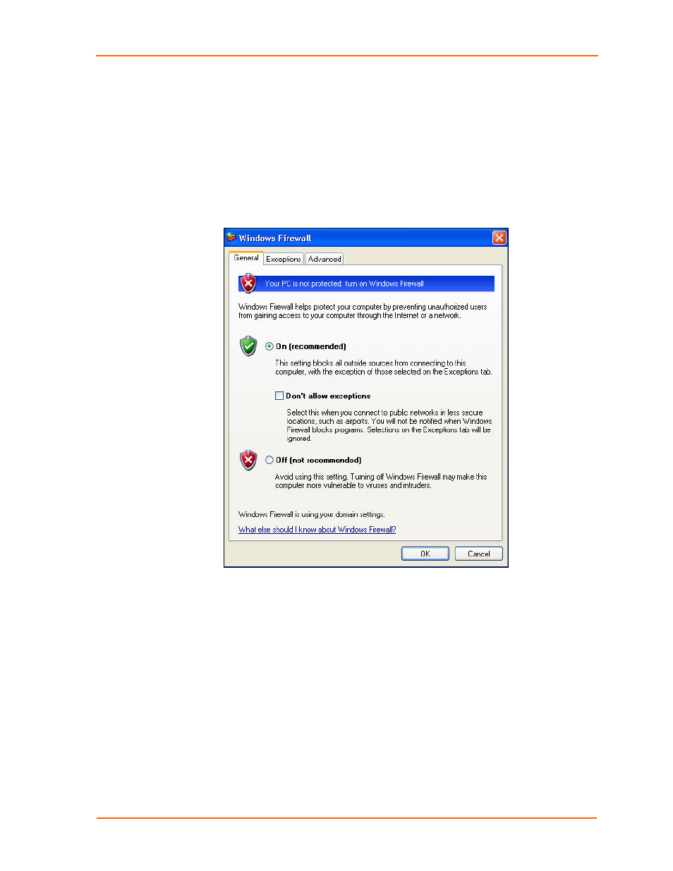 Figure 8-10. windows firewall window | Lantronix UBOX 2100 User Manual | Page 68 / 79