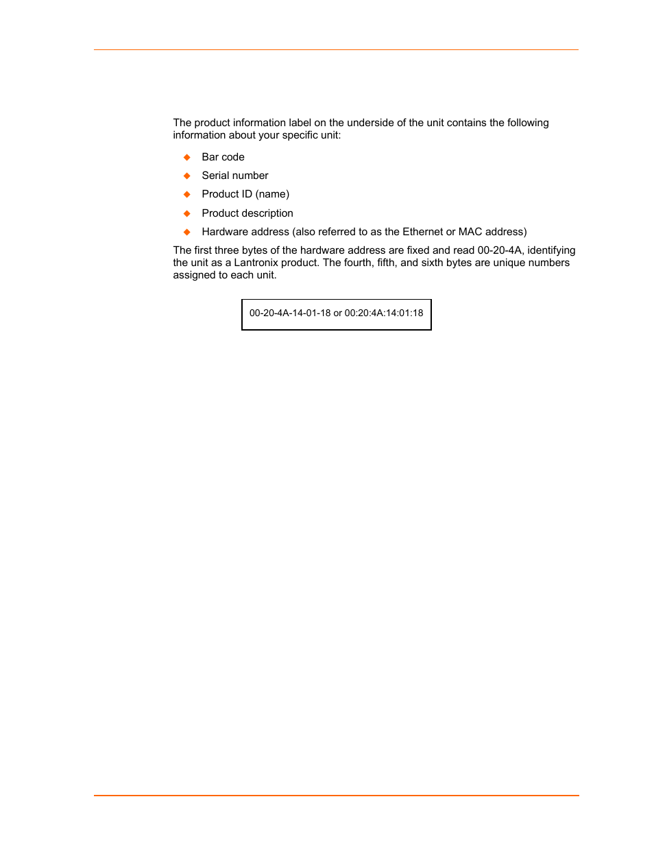 Product information label, Figure 2-3. sample hardware address | Lantronix UDS1100 User Manual | Page 12 / 84