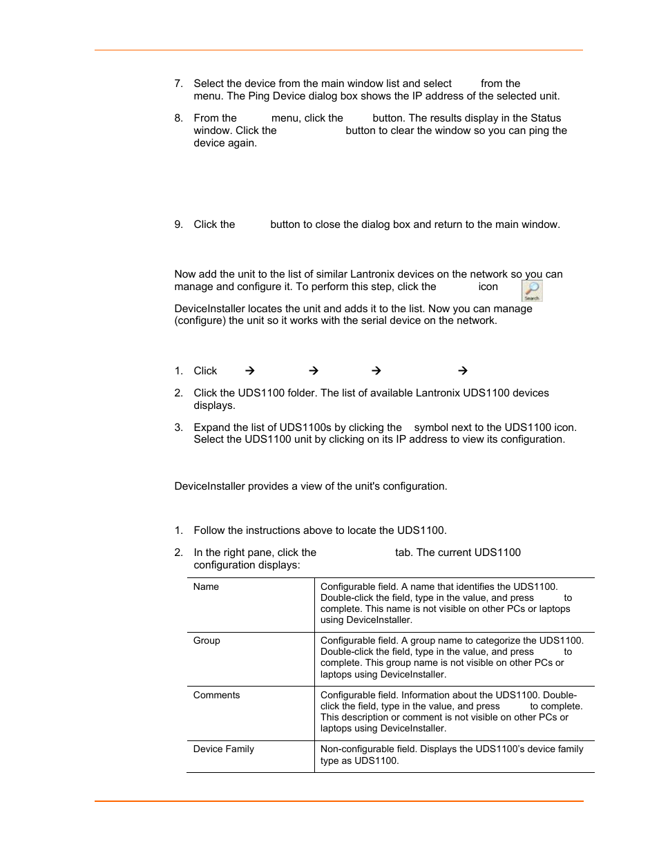 Adding the unit to the manage list, Accessing the uds1100 using deviceinstaller, Viewing the current configuration | Lantronix UDS1100 User Manual | Page 18 / 84