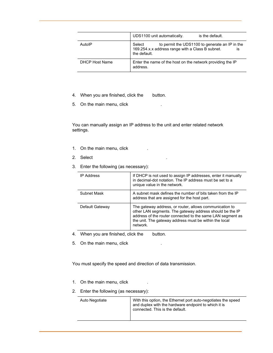 Static ip address configuration, Ethernet configuration | Lantronix UDS1100 User Manual | Page 25 / 84