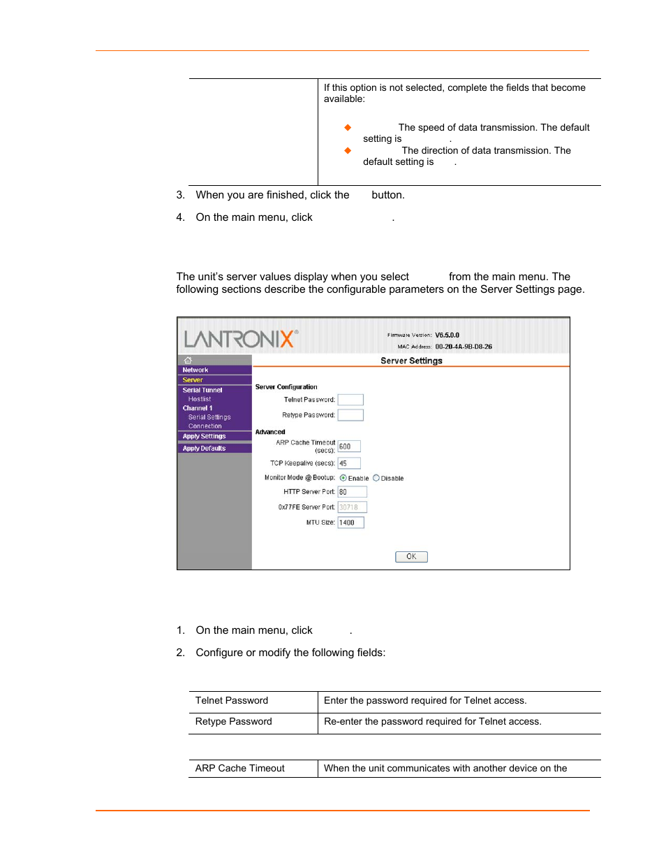 Server configuration, Figure 4-4. server settings | Lantronix UDS1100 User Manual | Page 26 / 84