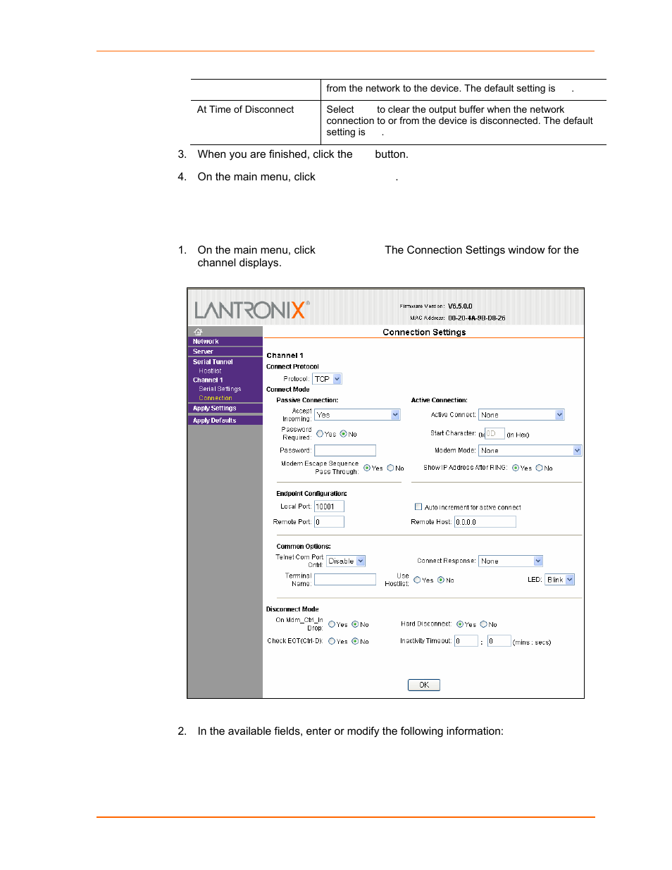 Connection settings - tcp, Figure 4-7. tcp connection settings | Lantronix UDS1100 User Manual | Page 31 / 84