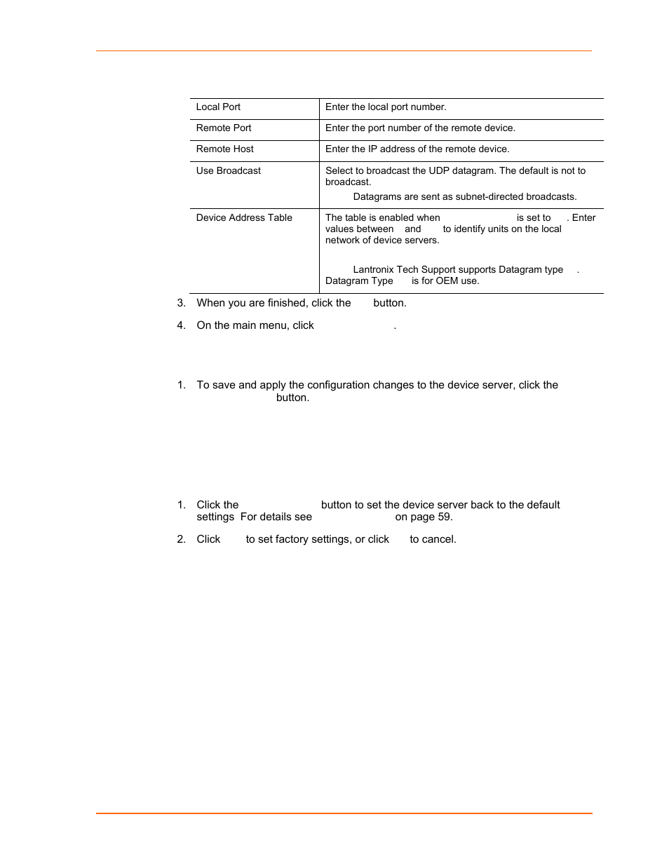 Apply settings, Apply factory defaults | Lantronix UDS1100 User Manual | Page 35 / 84