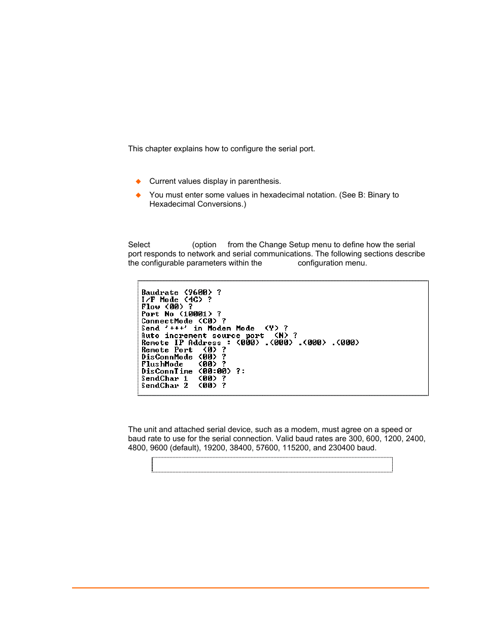 Setup mode: channel configuration, Channel 1 (option 1), Baudrate | Figure 7-1. serial port settings | Lantronix UDS1100 User Manual | Page 41 / 84