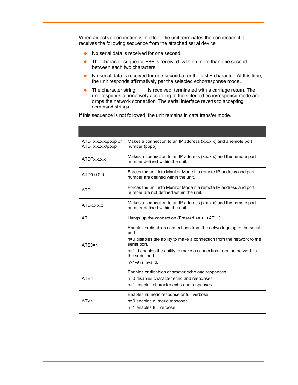 Table 7-6. modem mode commands | Lantronix UDS1100 User Manual | Page 49 / 84