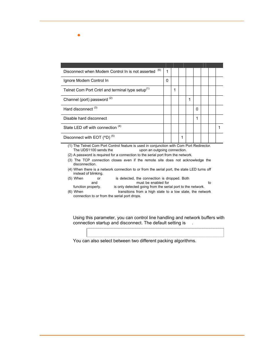 Flush mode (buffer flushing), Table 7-7. disconnect mode options | Lantronix UDS1100 User Manual | Page 51 / 84