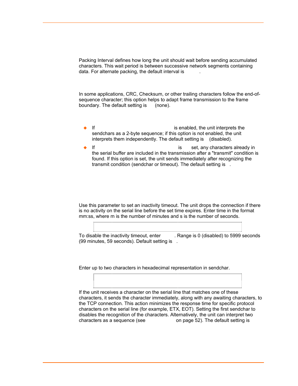 Disconntime (inactivity timeout), Send characters, Packing interval | Trailing characters | Lantronix UDS1100 User Manual | Page 53 / 84