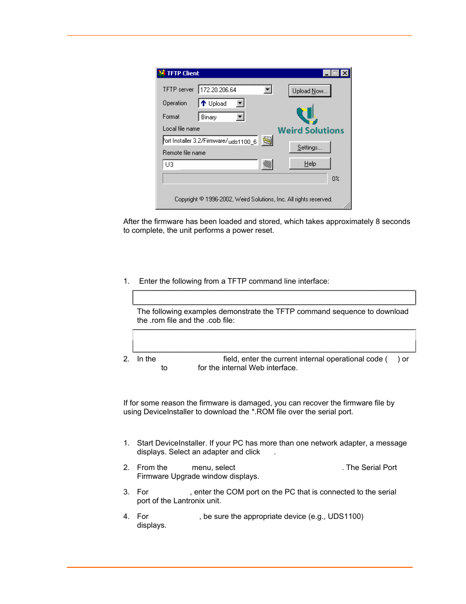 Using tftp: command line interface, Figure 9-1. tftp window | Lantronix UDS1100 User Manual | Page 62 / 84