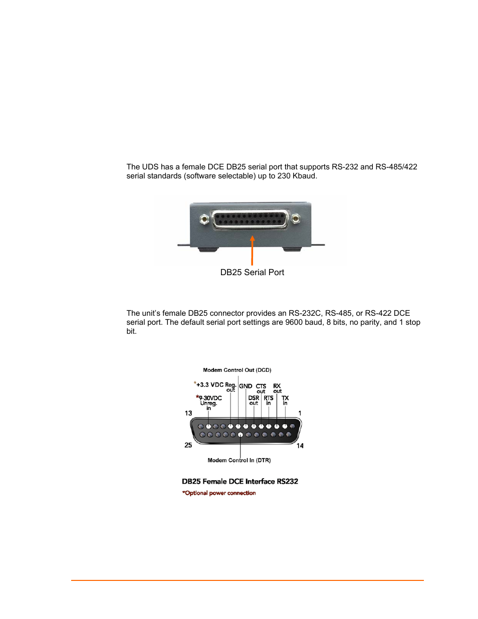 Connections and pinouts, Serial port, Serial connector pinouts | Figure 12-1. serial interface, Figure 12-2. db25 female dce interface rs232 | Lantronix UDS1100 User Manual | Page 70 / 84