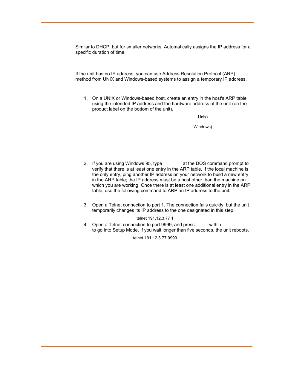 Bootp, Arp and telnet | Lantronix UDS1100 User Manual | Page 77 / 84