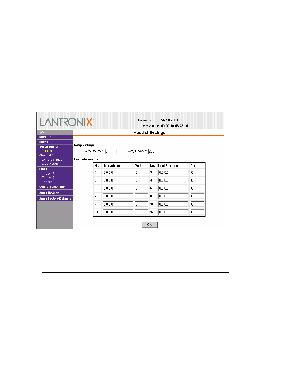 Host list configuration, 6 host list configuration -11, 6 host list configuration | Lantronix Device Server MSS 485 User Manual | Page 33 / 74