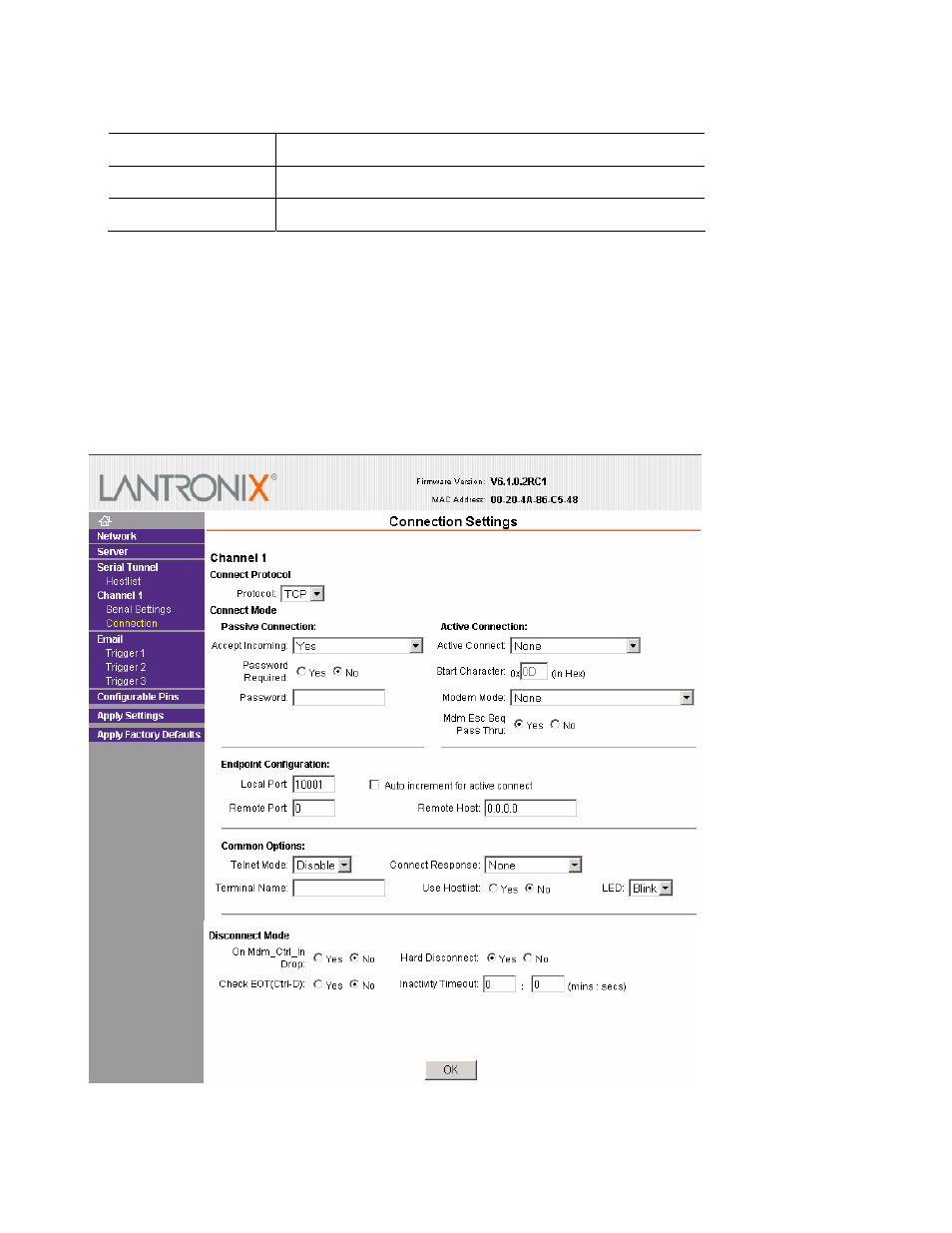 Connection settings - tcp, 1 connection settings - tcp -14 | Lantronix Device Server MSS 485 User Manual | Page 36 / 74