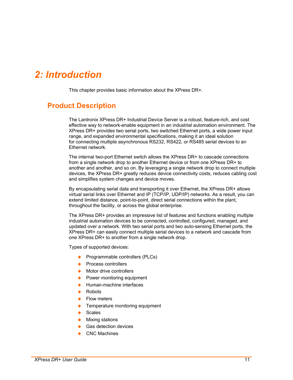 Introduction, Product description | Lantronix 900-422 User Manual | Page 11 / 87