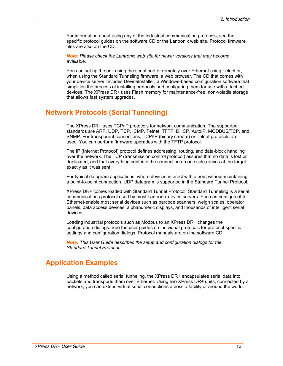 Network protocols (serial tunneling), Application examples | Lantronix 900-422 User Manual | Page 13 / 87