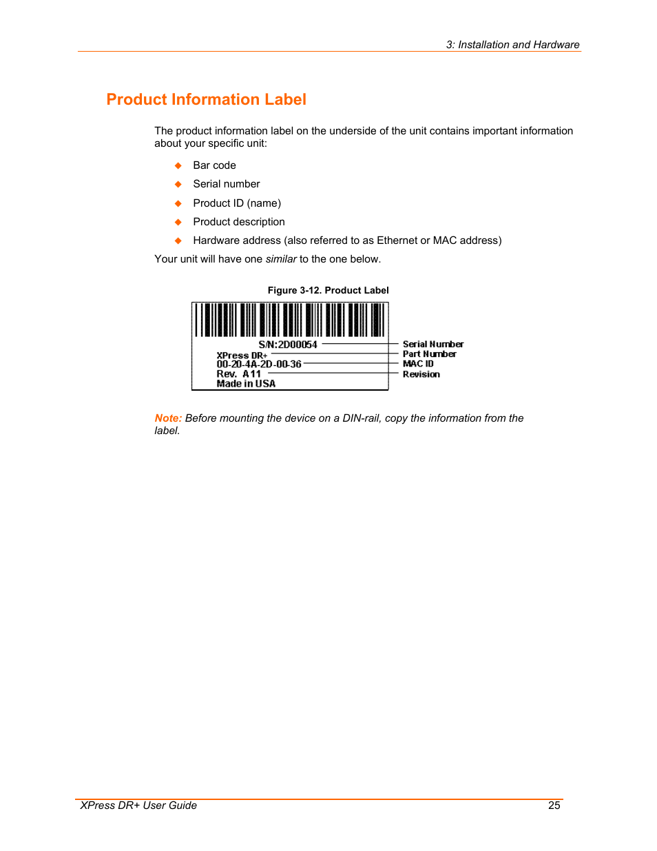 Product information label, Figure 3-12. product label | Lantronix 900-422 User Manual | Page 25 / 87