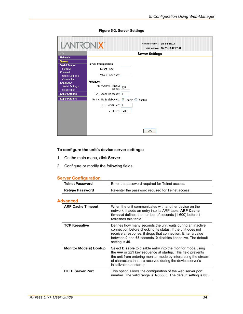 Figure 5-3. server settings | Lantronix 900-422 User Manual | Page 34 / 87
