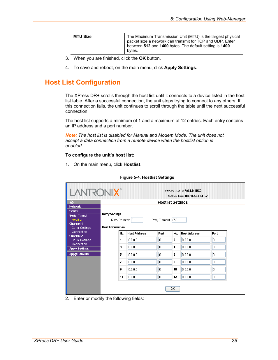 Host list configuration, Figure 5-4. hostlist settings | Lantronix 900-422 User Manual | Page 35 / 87