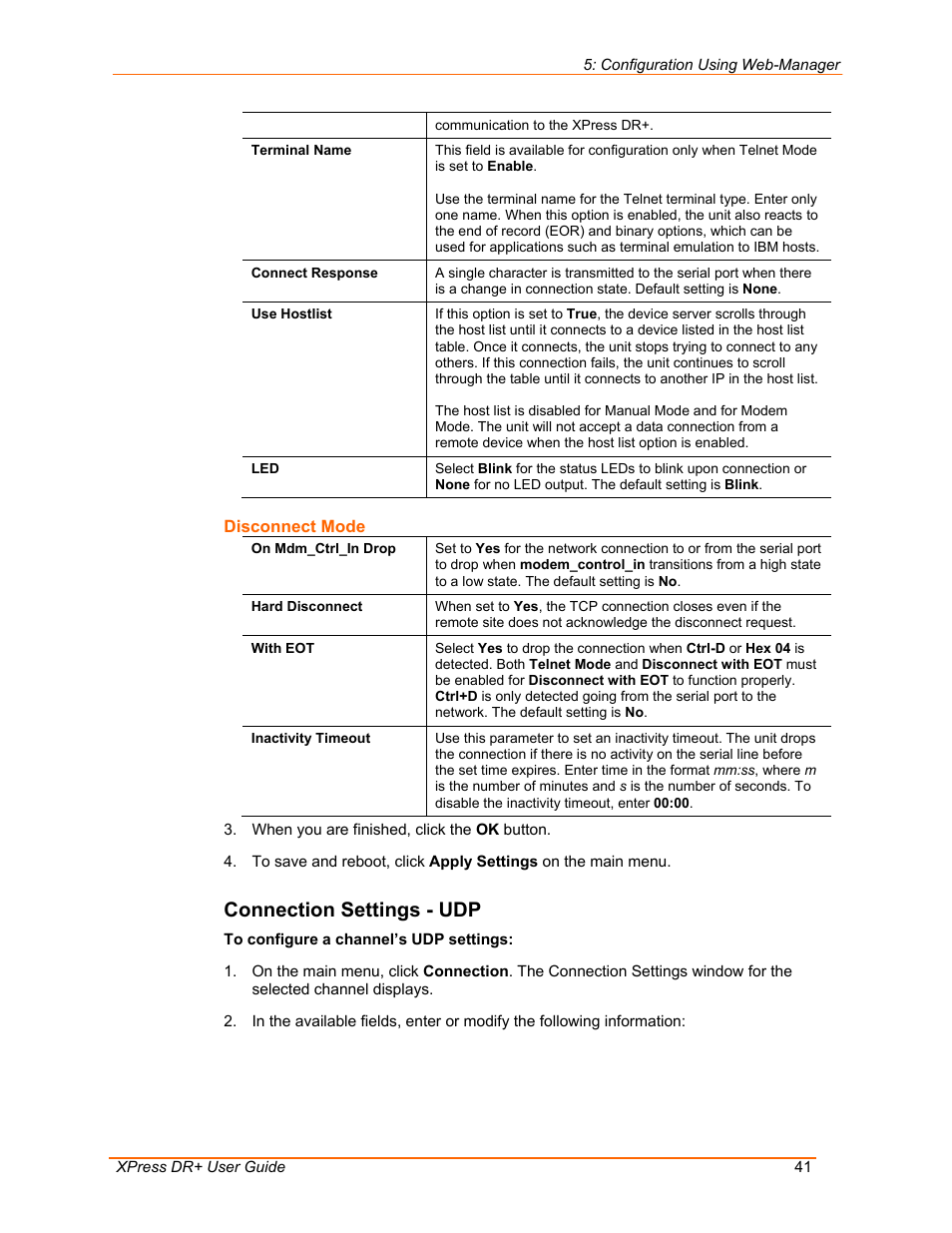 Connection settings - udp | Lantronix 900-422 User Manual | Page 41 / 87