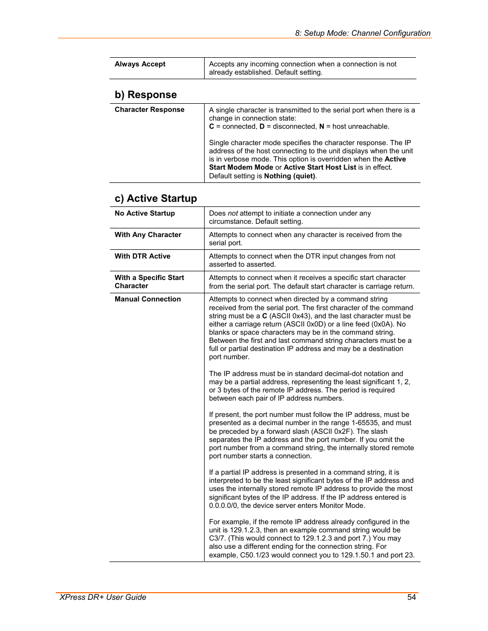 B) response, C) active startup | Lantronix 900-422 User Manual | Page 54 / 87
