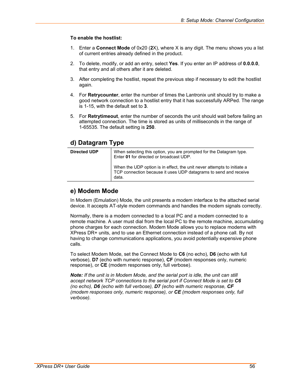 D) datagram type, E) modem mode | Lantronix 900-422 User Manual | Page 56 / 87