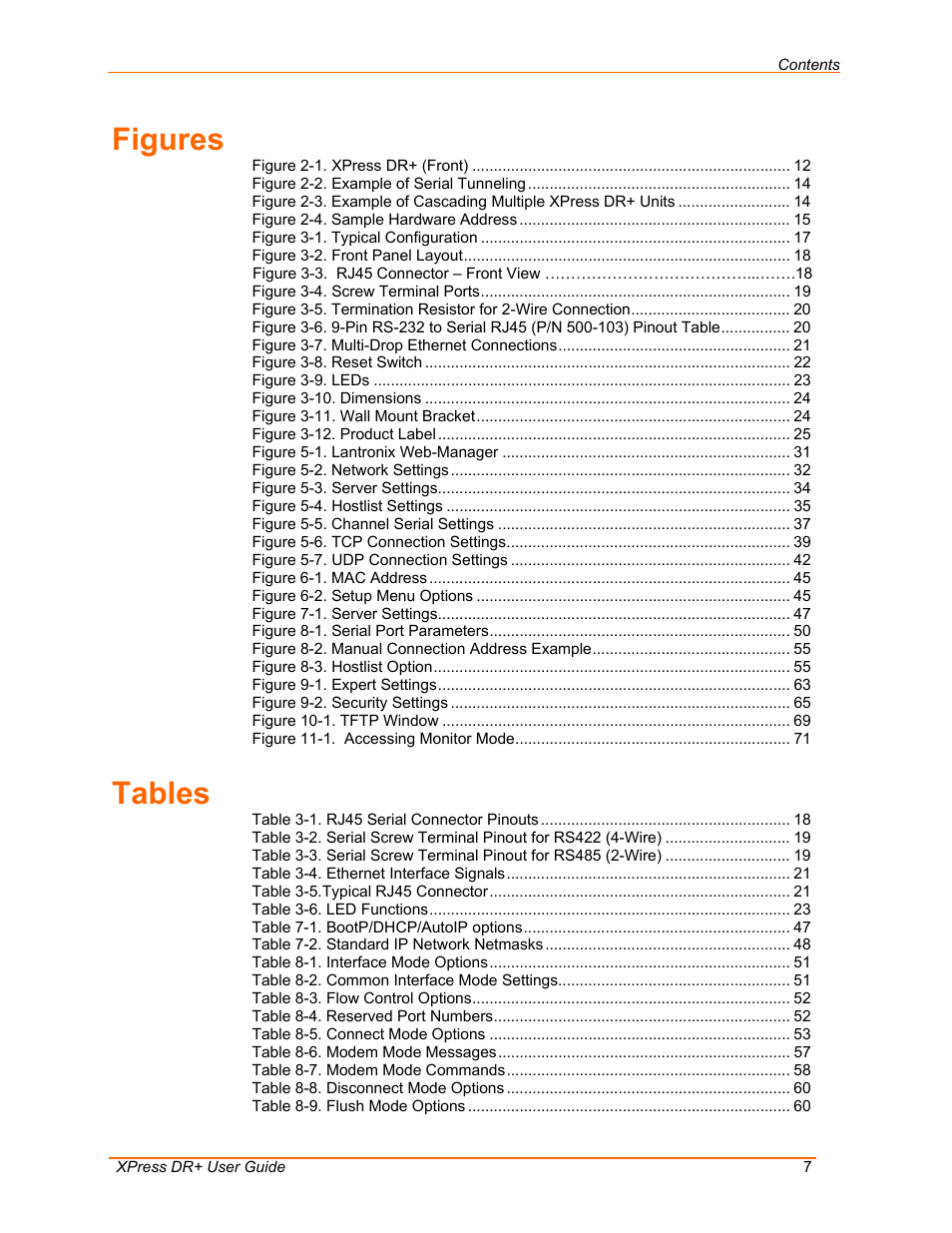 Figures, Tables | Lantronix 900-422 User Manual | Page 7 / 87
