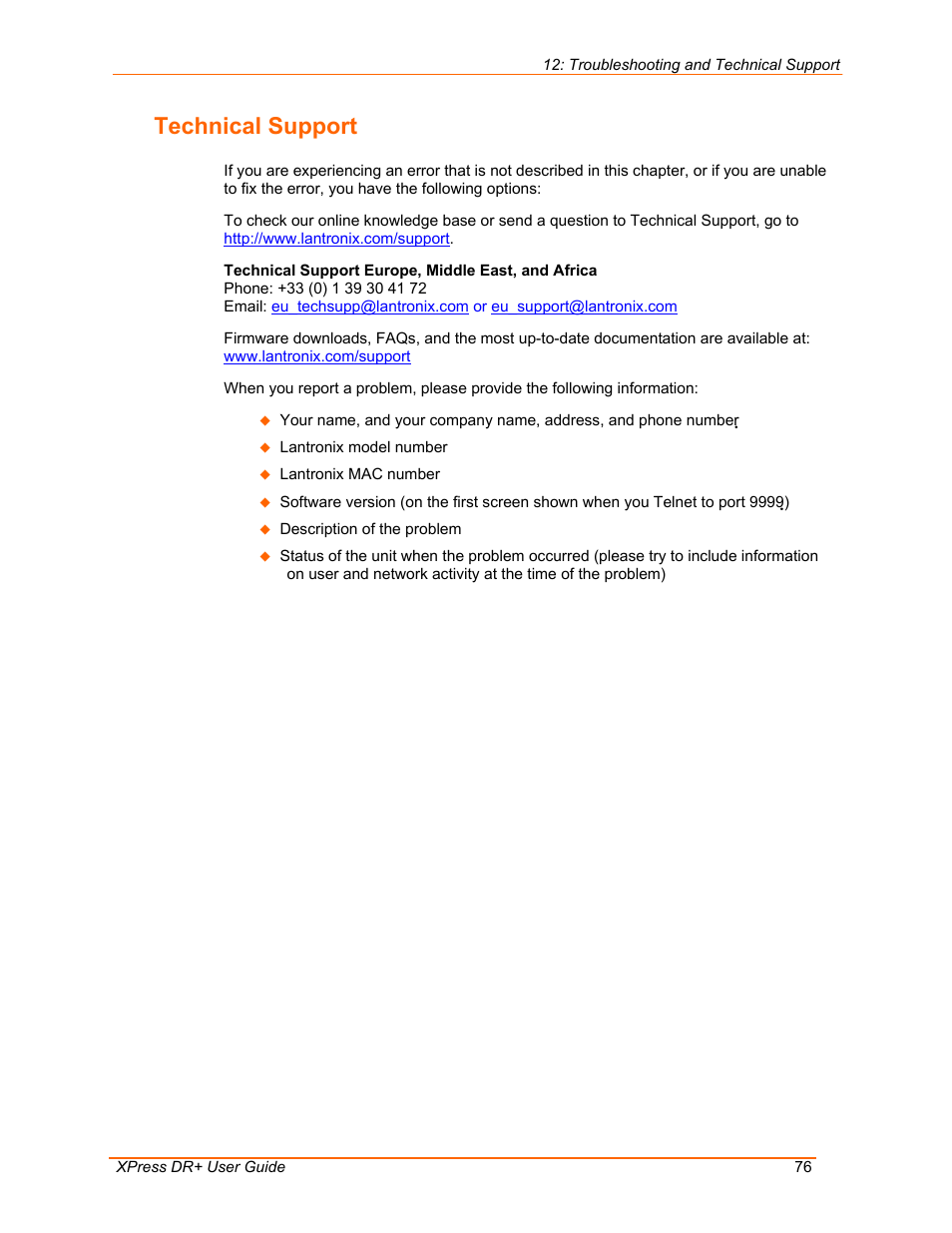 Technical support | Lantronix 900-422 User Manual | Page 76 / 87