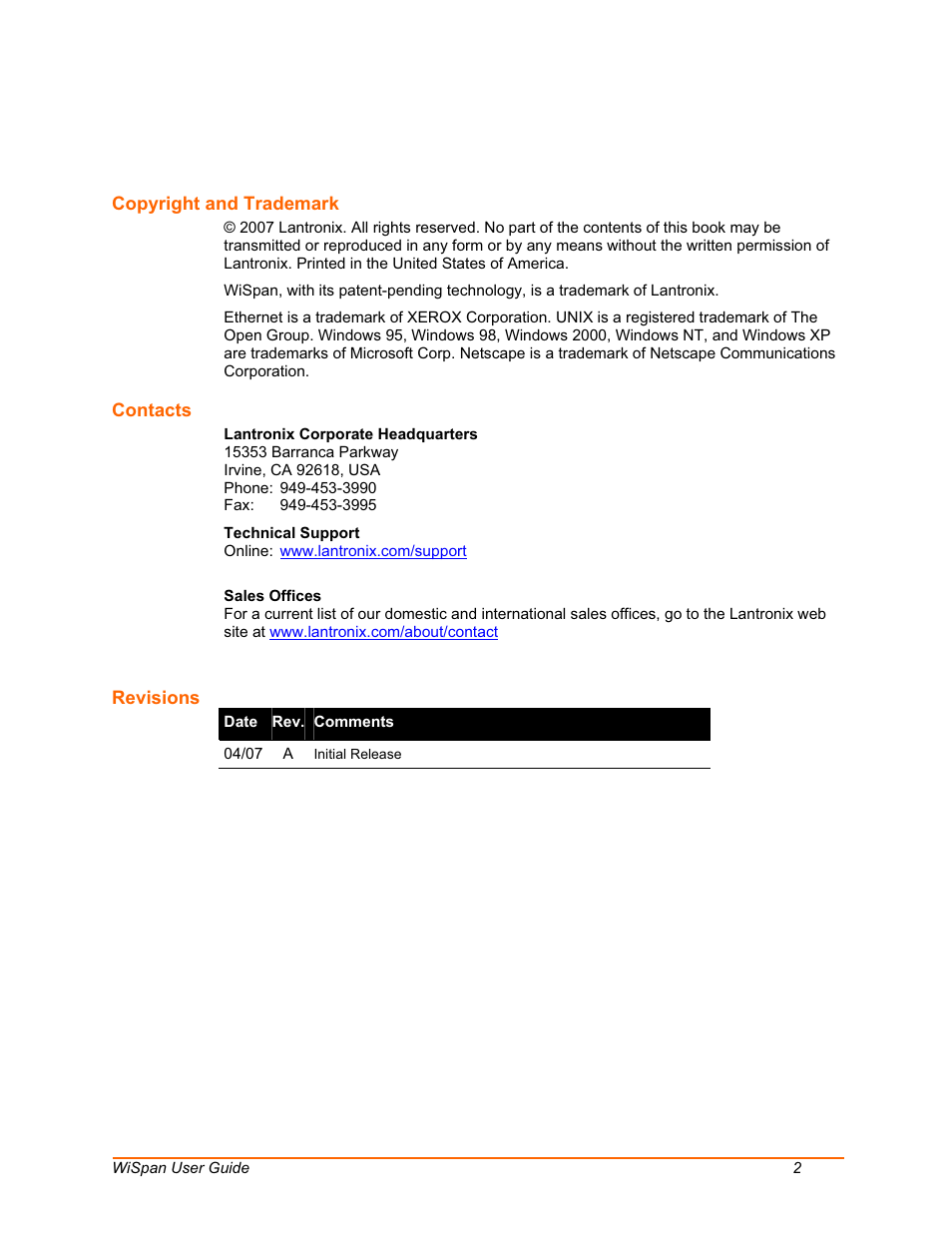 Lantronix WiSpan User Manual | Page 2 / 48