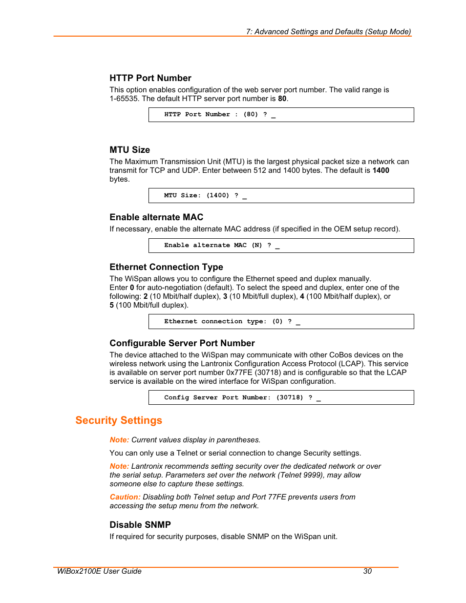 Security settings | Lantronix WiSpan User Manual | Page 30 / 48