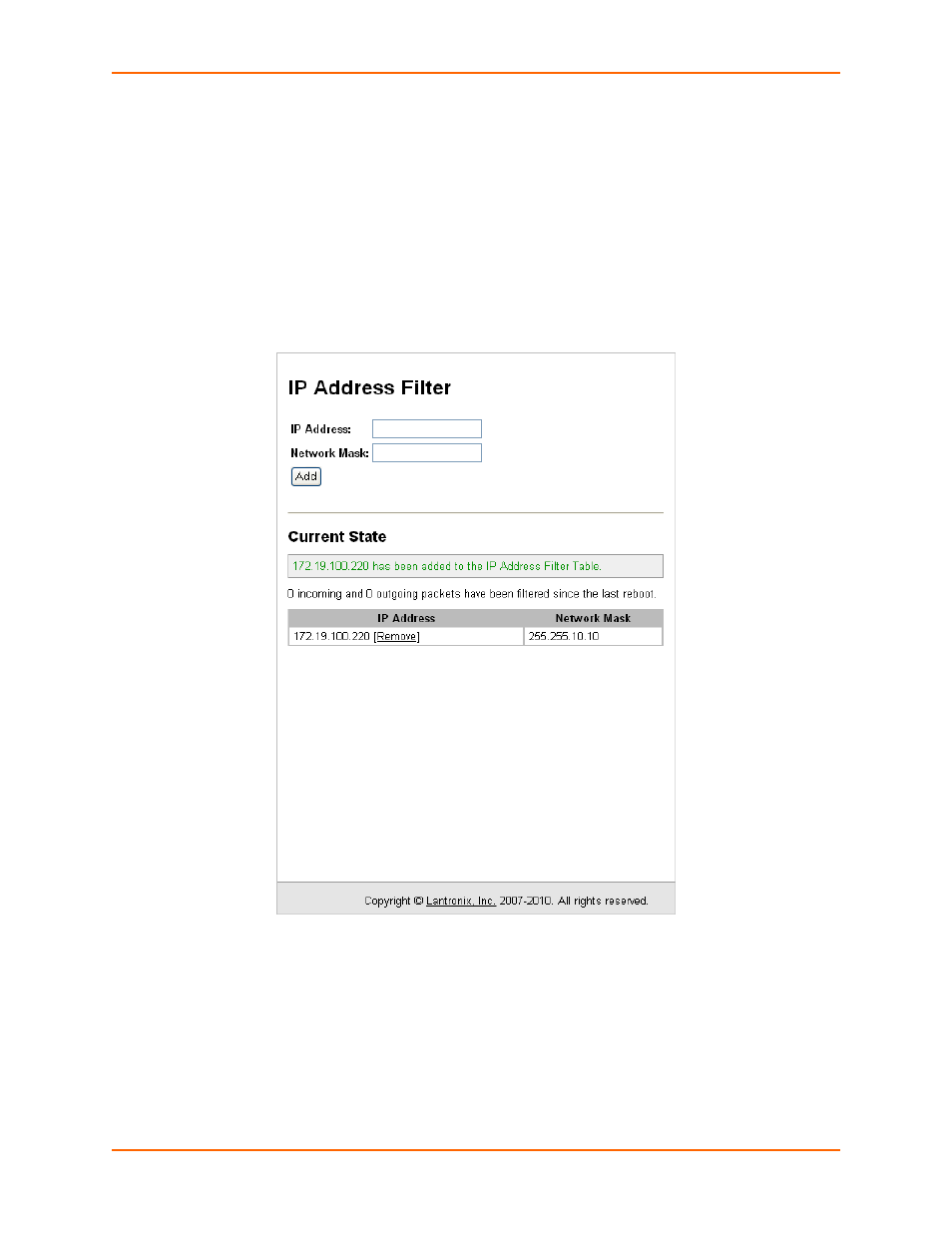 Ip address filter | Lantronix XPort AR User Manual | Page 102 / 142