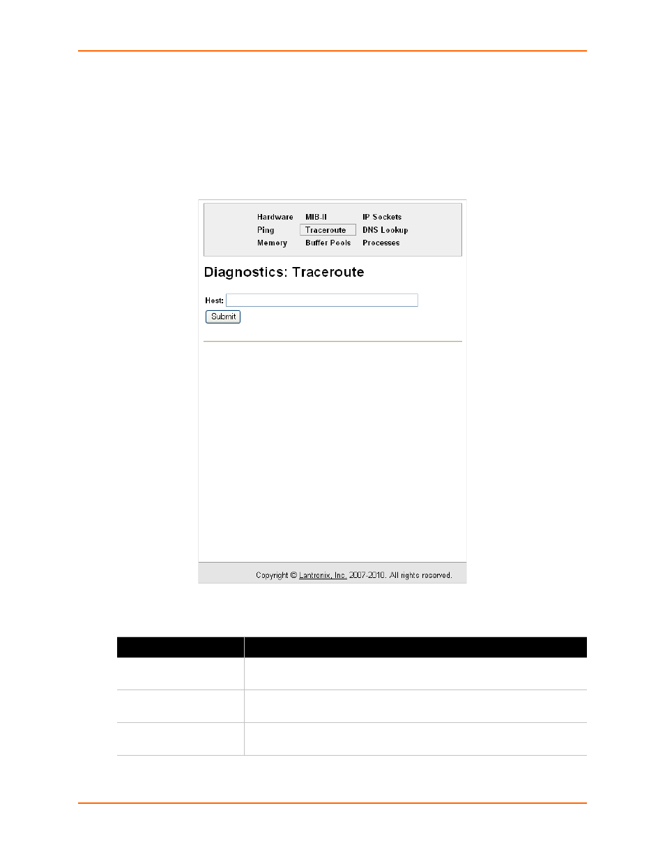 Traceroute, Table 11-6 traceroute fields | Lantronix XPort AR User Manual | Page 109 / 142