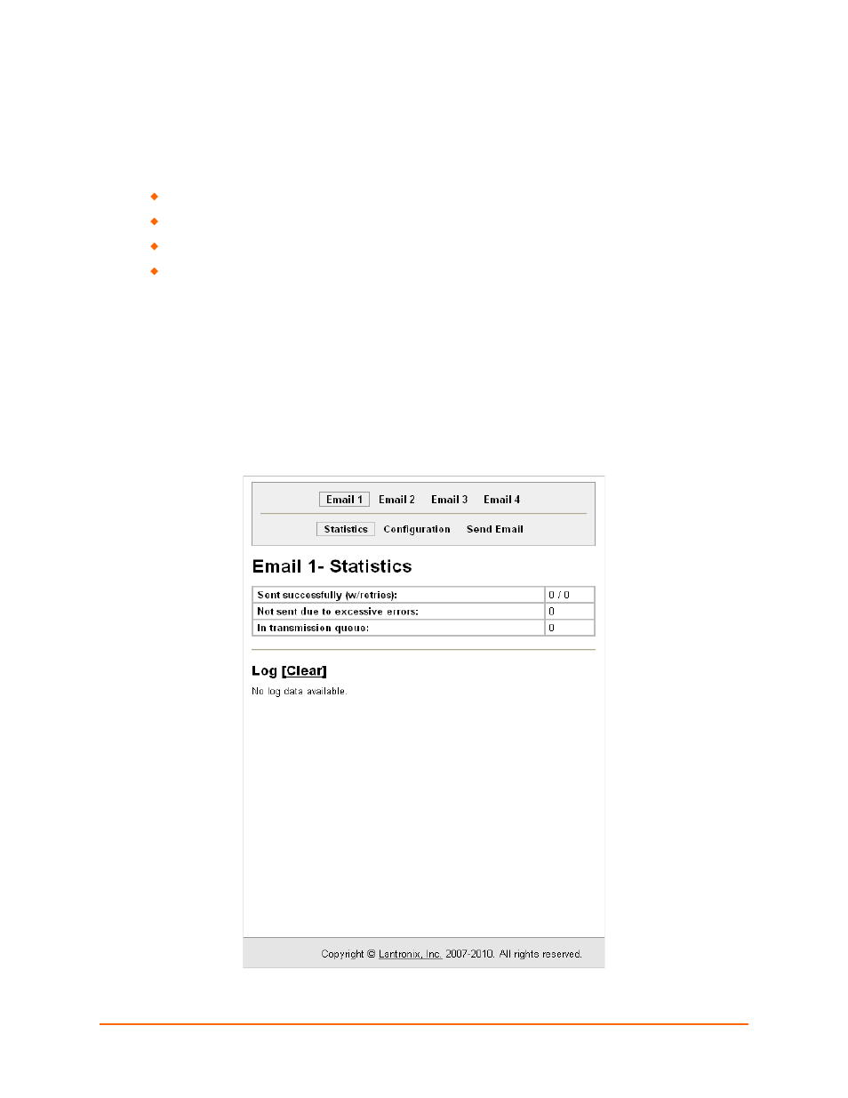 Advanced settings, Email statistics | Lantronix XPort AR User Manual | Page 116 / 142