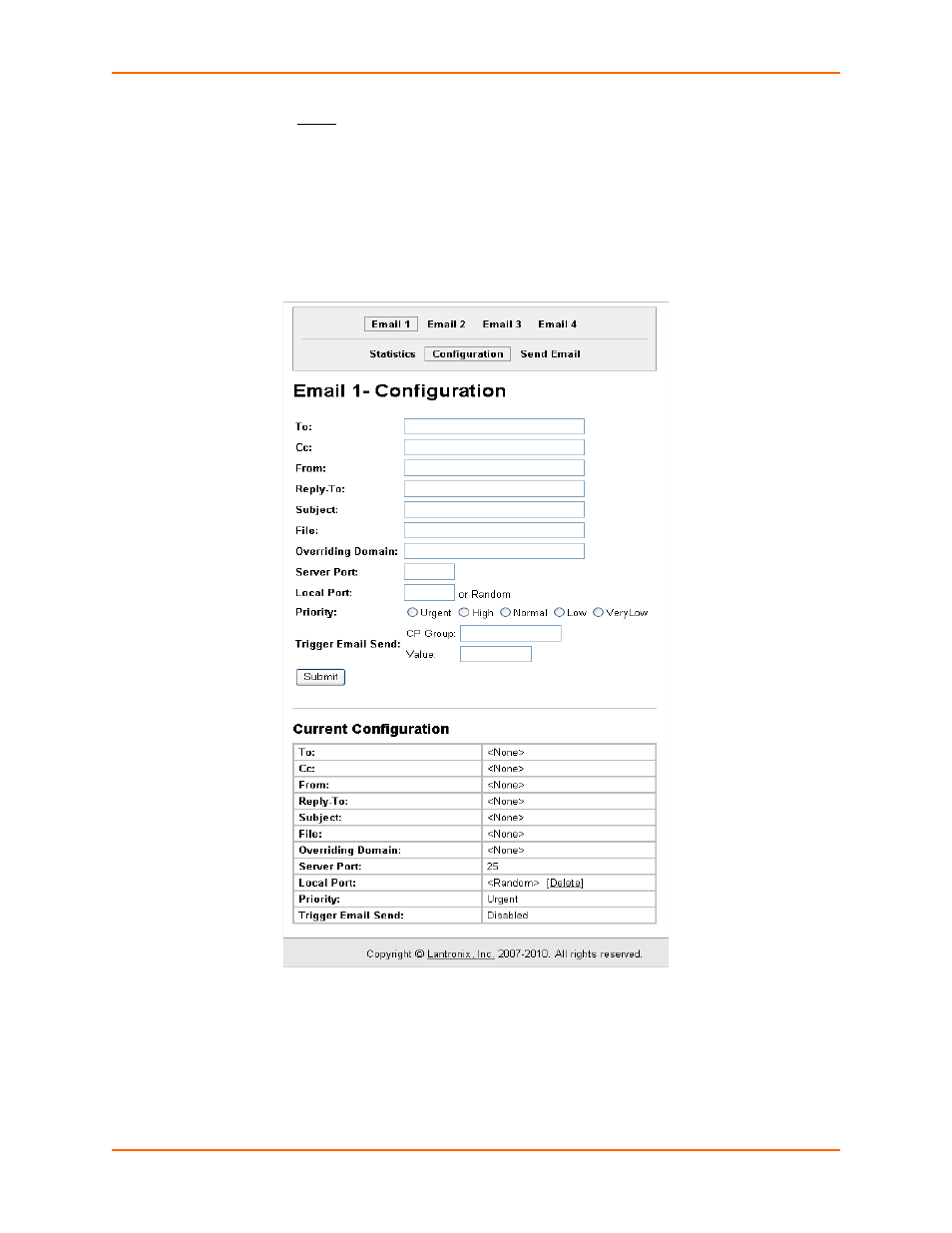 Email configuration | Lantronix XPort AR User Manual | Page 117 / 142