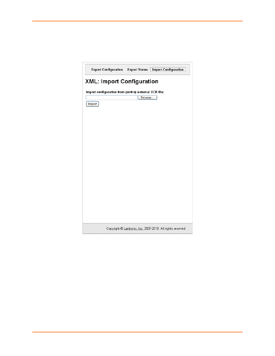 Import configuration from filesystem | Lantronix XPort AR User Manual | Page 126 / 142