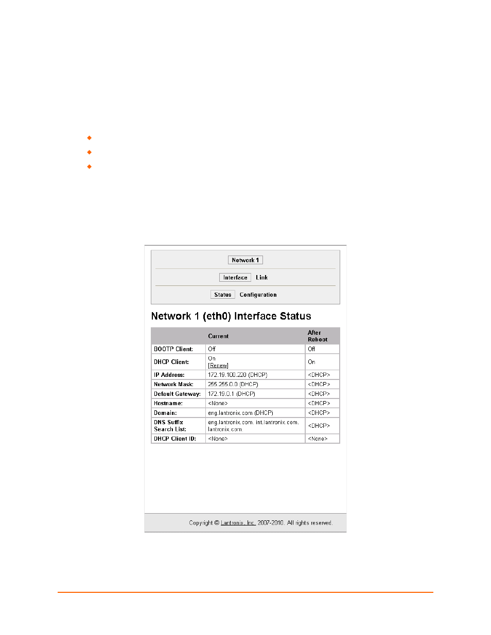 Network settings, Network 1 interface status | Lantronix XPort AR User Manual | Page 28 / 142